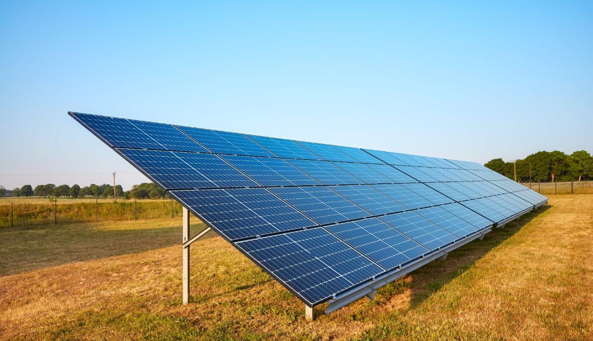 Close view of solar panels under a clear sky